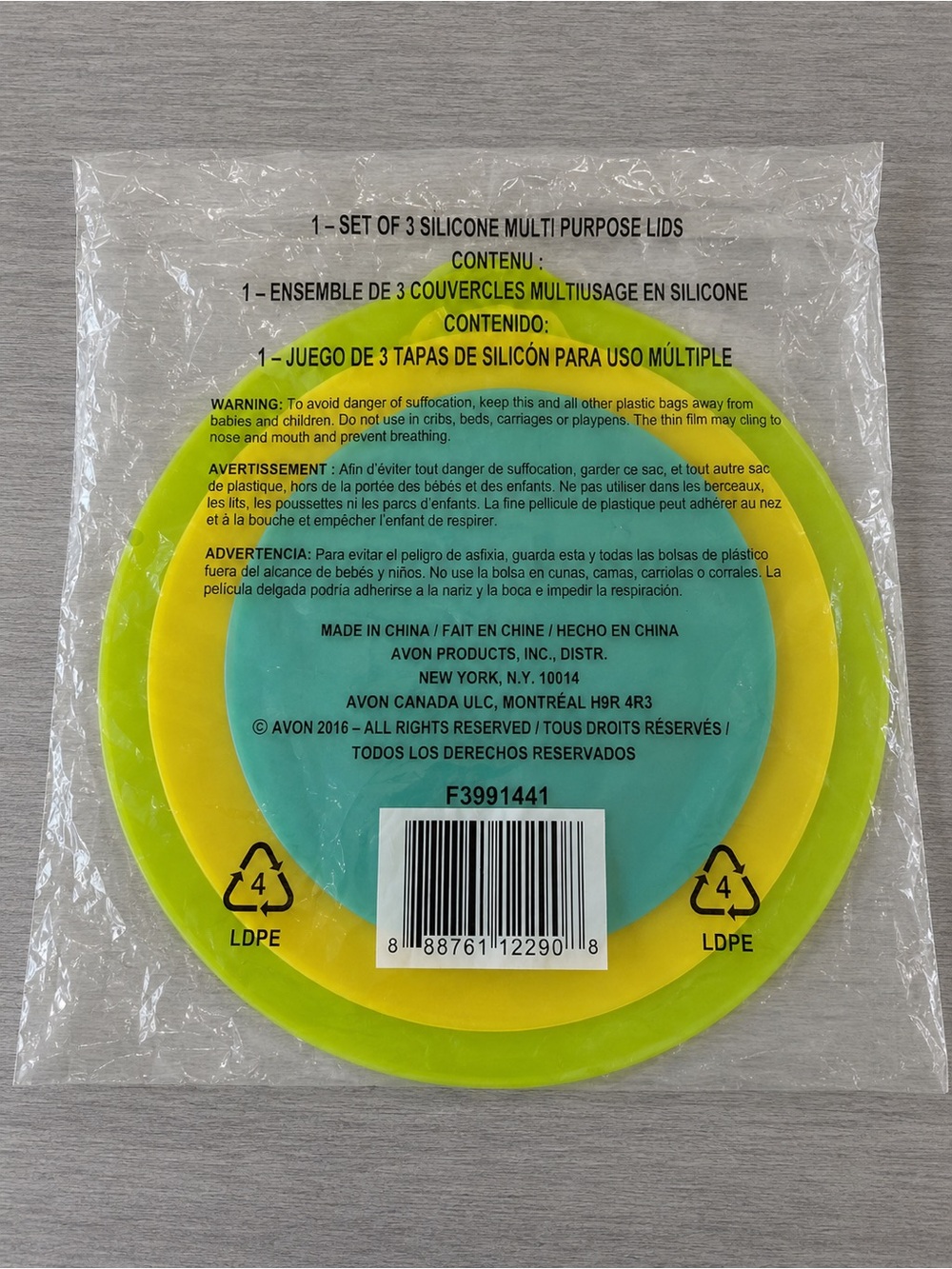 AVON Yellow & Lime Silicone Multi-Purpose Lids - Set of 3